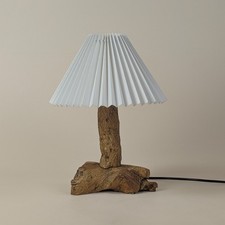 Vintage 1950s Brutalist Table Lamp Sculptural Raw Wood Base