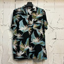 Chemise hawaienne noire fleurs blanches et vertes - Floral print black shirt