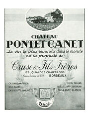 Vintage Château Pontet Canet Cruse & Fils 1939 Magazine Issue Wine Advertising
