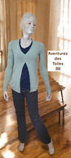 Aventures des Toiles Taille 38  💕 superbe gilet vert clair femme cardigan