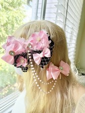 handmade Gyaru flower hair clip,black Pink hair clip,lolita cosplay gift