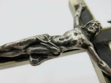 531 - Antique Pectoral or Wall Crucifix - Nickel Type Metal and Black Wood