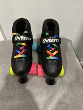 Epic Super Nitro Rainbow Quad Roller Speed Skates Size 7 Black & Rnbw Laces EUC