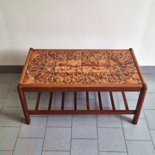 VINTAGE 1960 SCANDINAVIAN TEAK & CERAMIC MAGAZINE RACK COFFEE TABLE 60S RETRO