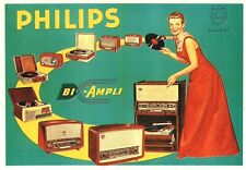 Philips Bi Ampli Series Radio 1956 Vintage French Record Player Ad Postcard