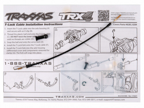 Câble traxxas lock avant - t-lock,
