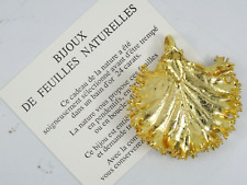 RARE BIJOUX de FEUILLES NATURELLES 24 K GOLD PLATE LEAF PENDANT w/ BOX & PAPER