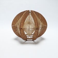 Scandinavian design 70 1970 vintage wood and wire hanging lampshade