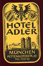 old vignette trunk advertising booth "Hotel Adler in München" Germany