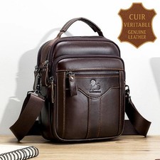 Sac Sacoche Homme Bandoulière Détachable Cuir Véritable Café Lion Poches Ville