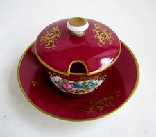 Pot à Confiture en Porcelaine de Limoges Décor Fleurs Peint Main Rehaussé Or