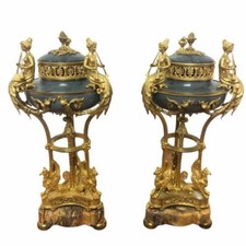 Pair of Louis XVI Verde Antico Marble Gilt Bronze Brule Parfums PAUL SORMANI