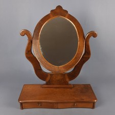 Ancien Miroir Basculant De Table En Bois Avec Tiroirs D'Exposition XX Siècle.