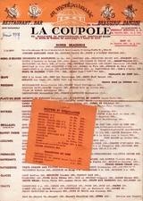 PARIS XIV° / RESTAURANT-BRASSERIE-DANCING "LA COUPOLE" MENUS menu in 1957