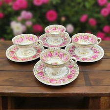 4 Cups Mocha & Saucers - Erdmann Flail Milk - Roses Gold Art Nouveau