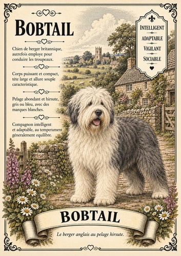Affiche bobtail chien - affiche, a4