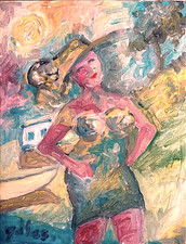 "PORTRAIT SOLAIRE" PEINTURE SUR TOILE ENCHASSEE 35 X 27 CM BEAU TABLEAU SIGNEE.