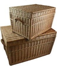 Set de deux paniers en osier avec couvercle 60cm et 80cm, grand coffre en osier