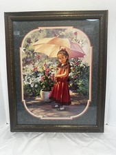 HOME INTERIORS Girl Garden Umbrella Gold Frame HELEODORO HERAS