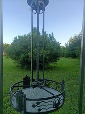 Suspension Noverdy , Lustre en Fer Forgé et Verrerie  Vasque ART DÉCO "