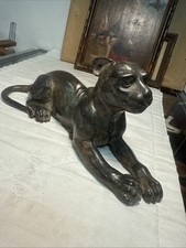 Panthere Ancienne En Bronze Couché Estampillé 