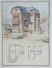Architecture Lithographie originale 1907 Chalet Bois de Bove Somme Saudé Garet