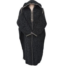 Djellaba À Capuche En Laine Épais Noir Vert De Trois Quarts