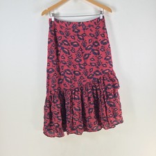 Elka Collective skirt womens 10 flare midi red leopard silk tiered ruffle 121189