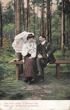 CP BANC DANS LES BOIS FEMME ELEGANTE OMBRELLE MOUSTACHU - 39806