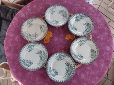 6 Assiettes Plates Terre de Fer Société Amandinoise Modèle Iris Vert 23,5cm