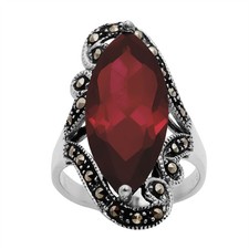 Silverly Argent marcassite simulee Rouge zircon cubique Ovale Cut Swirl Anneau