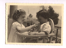 2 Little Girls High Chair Drinking Photo Antique Amateur Year. 1940 50