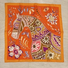 Hermes Carre 45 Gavroche Horse Orange Silk Scarf Unused