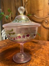 Service à punch Art Déco – verre opalin émaillé floral, 6 verres, plateau offert