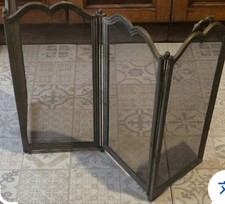 Ancien Pare-Feu de Cheminée à  Volets en Laiton Doré et Grillage Noir - Antique