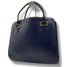 DELVAUX Sepia Tote Bag Hand Bag Tote D Logo Leather Navy w/ Charm Authentic
