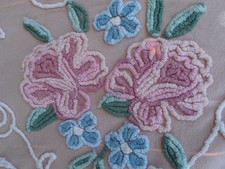 Vintage Mauve Pink Blue Flower Floral Chenille Bedspread Twin 64” By 104” As Is