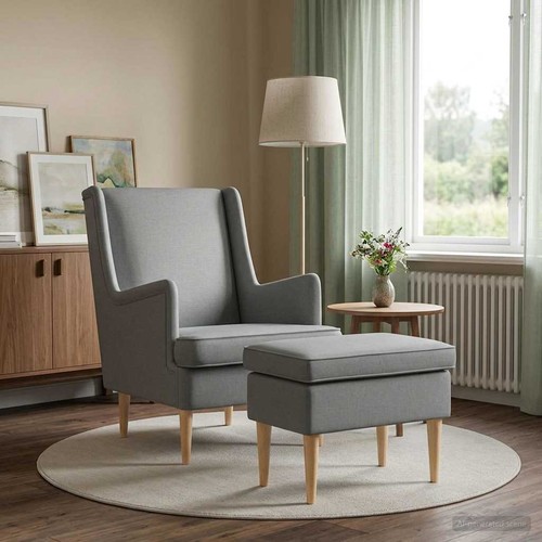 Fauteuil avec pouf tissu - fauteuil, 2