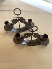 Two Vintage Wrought Iron Fish Pattern Candle Holders