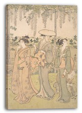 Toile/Cadres Torii Kiyonaga - Trois femmes et un petit garçon sous une tonnelle