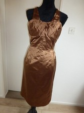 ROBE ANCIENNE 1930 SATIN SOIE COGNAC MAISON LEA VERHEYDEN BRUXELLES T38