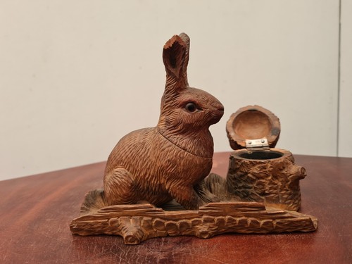 Encrier bois sculpté foret - encrier,