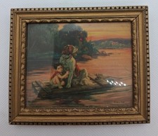 A Faithful Guardian Vintage Print By J.Adams St. Bernard Boy On Raft B.D. 1936