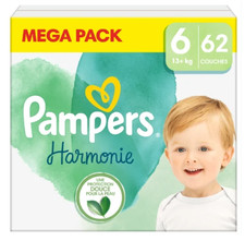 Maxi Pack 62 Couches PAMPERS " HARMONIE " Taille 6 (15+ KG) Protection Bébé Baby