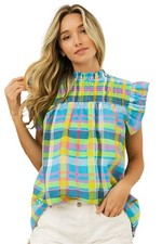 BiBi Multi Color Check Plaid Woven Top