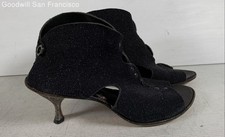 Cydwoq Black Leather Open Toe Stiletto Heel Ankle Womens Booties Size 39.5