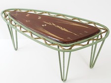 1950 VINTAGE 50'S TRIPOD METAL RESIN HERBARIUM INCLUSION BOOSTER COFFEE TABLE