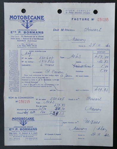 Facture motobecane bormans - facture,
