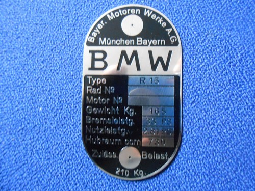 Plaque identification bmw r - d'identification,