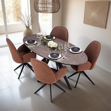 Ensemble salle à manger table ovale Lot de 4 fauteuils bouclé marron Homestyle4u